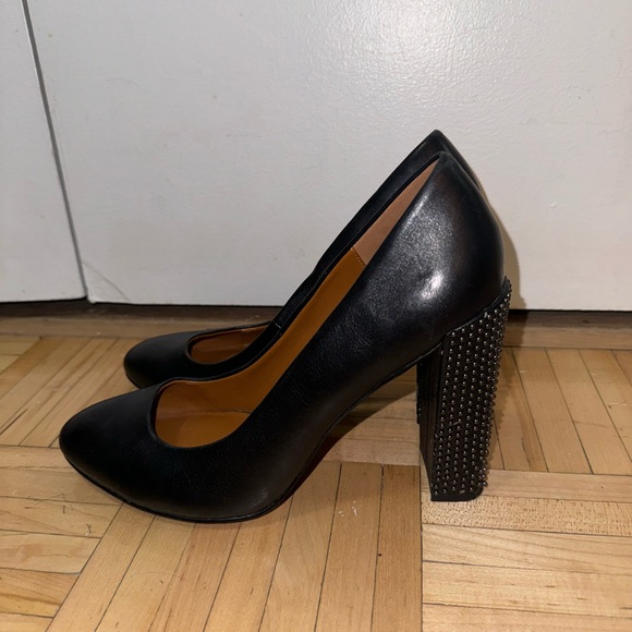 Halston Studded Leather Block Heel - Picture 5 of 7